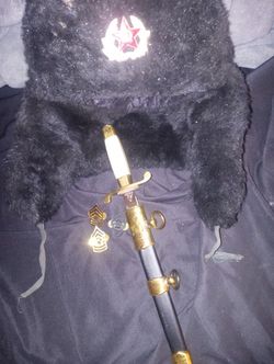 Russian Imperial Navy Dagger And Faux Fur Cap