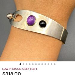 Vintage Modernist Amethyst Sterling Silver Bracelet 7"