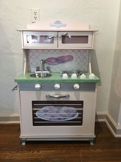 Children’s Pink Wood Compact Play Kitchen Pretend Granite Countertop