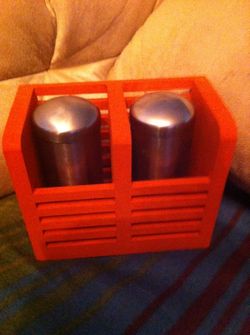 IKEA wood hand painted orang spice with stainless steel Salt & Pepper shakers