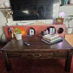 Rustic Solid Wood Coffee Table with Storage