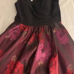 Formal Dark Red With Roses Dress