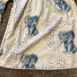 Girls White Long Sleeve Dress With Blue Baby Elephants  Size 18/24 Months, New In Bag 