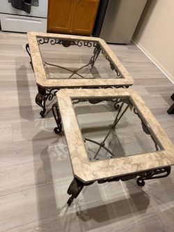 Marble and Wrought Iron Glass Coffee Tables