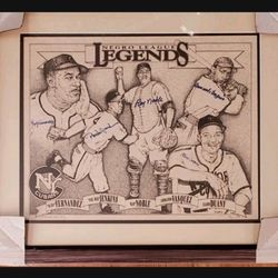 NY Cubans Legends Autographed Lithograph. Framed. JSA Certified 