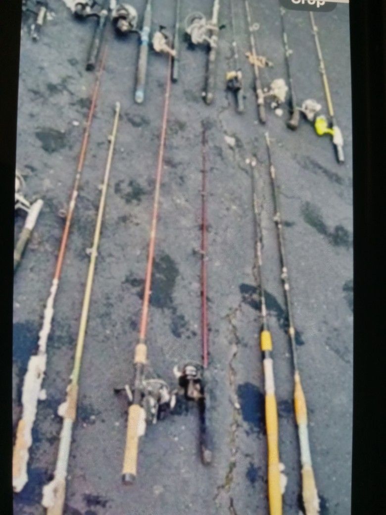 19 Fishing Rods.  14 Reels. One Box Of Stuff. 34 Items