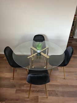 Glass Round Dining Set Gold Legs 7 Chair Colors Pick Yours