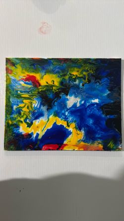 “Midnight Surge” Original Abstract Fluid Acrylic Pour Painting – Vibrant Primary Colors