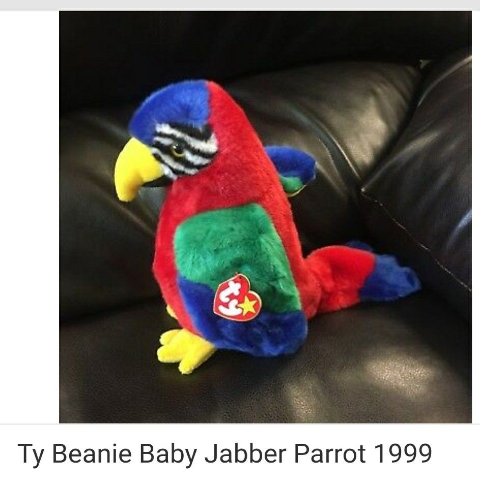 1999 Rare, Collectible Retired TY Jabber Beanie Buddies Parrot Plush Toy