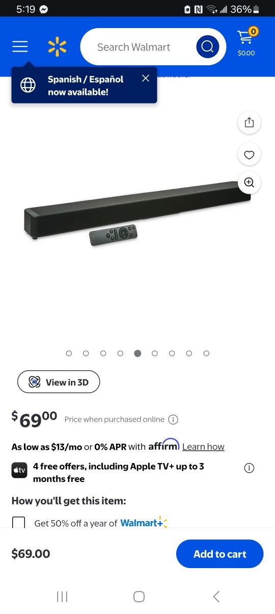 onn Bluetooth 2.1 Channel Soundbar with Dolby Digital Plus, 36", Black