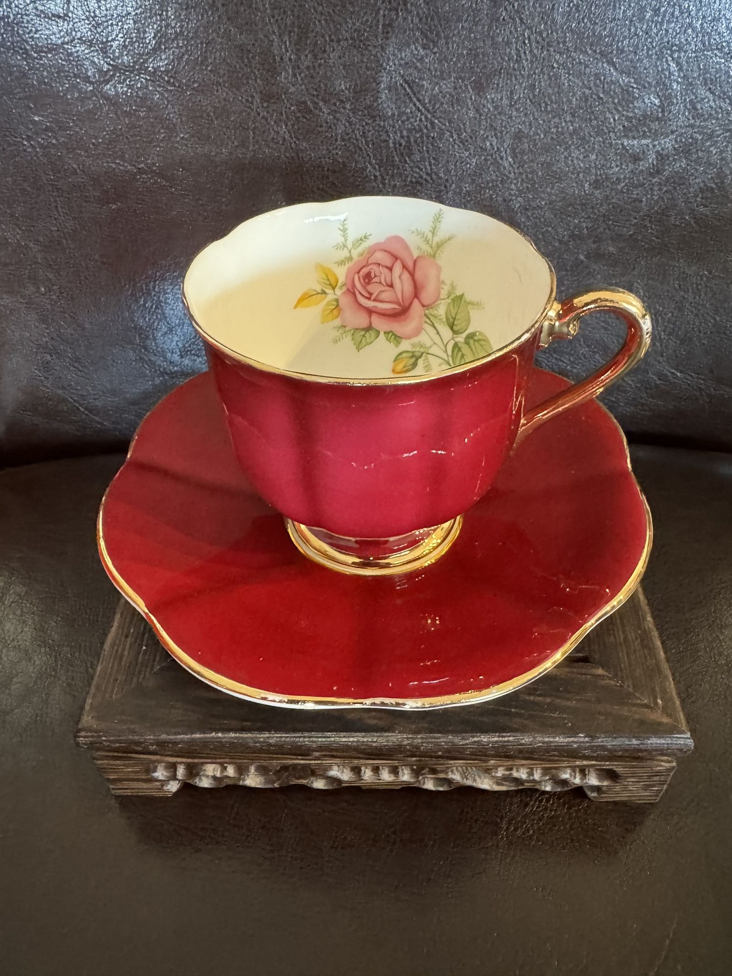 Trentham Staffordshire Burgundy Red Cup and Saucer 