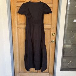 Quince Organic Cotton Poplin Tiered Maxi Dress Black Or Coral  S Smocked Waist
