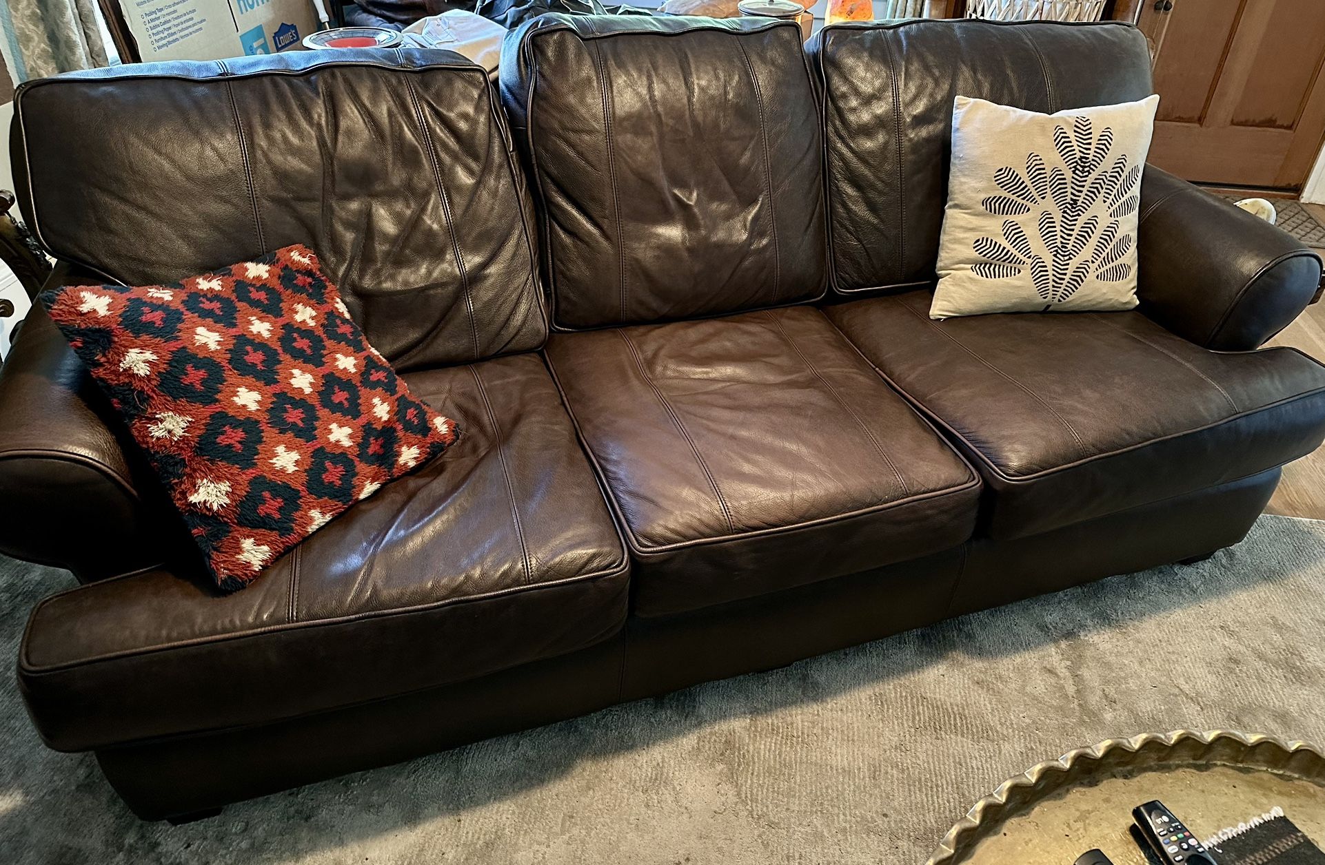 Arhaus Hadley Chocolate Leather Sofa and Chair