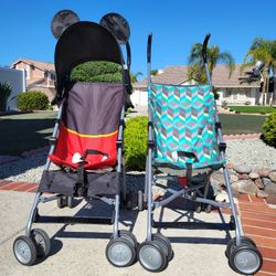 Two Strollers, Mickey Mouse (Disney) & Blue/Green, light, easy-fold