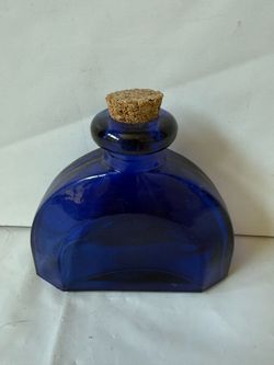 Decorative Cobalt Blue Bridge Style Bottle with Cork Stopper