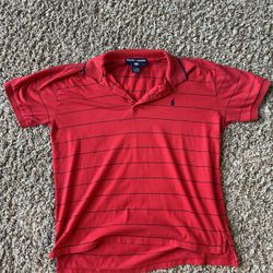 Polo Ralph Lauren Red Striped Polo Shirt, Size Medium 100% Cotton