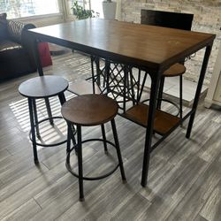 Brown and Black Pub Table with Built-In Wine Cage