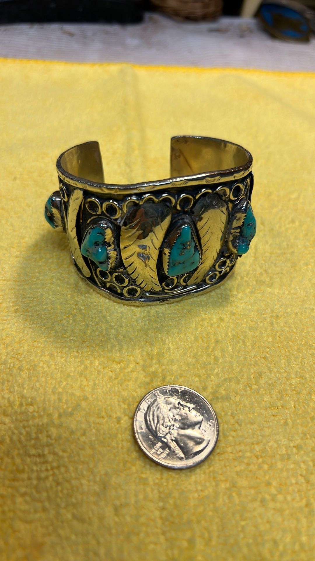 Vintage Sterling Silver With Turquoise Indian Bracelet Very Fine Piece