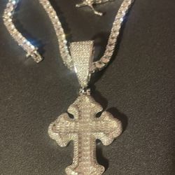 Icy Cross Tennis Pendant Chain 