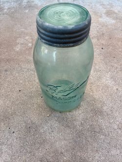 Primitive vintage antique 1800s blue mason jar rare