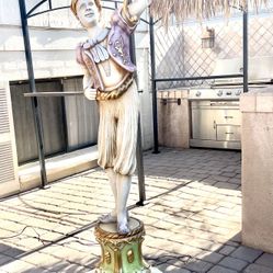 Antique Large 91” Blackamoor Carved Painted Wood Floor Lamp