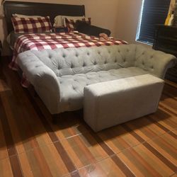 Marisol Grey Velvet Sofa With Rest Foot Bench. 