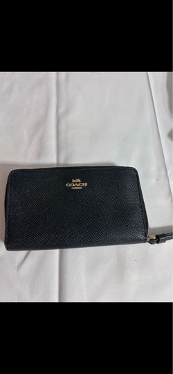 Authentic Coach Black Leather Zip Around Wristlet Wallet