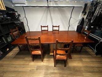 Custom Burbank-Made Woodpecker’s 9ft Solid Wood Conference / Dining Table + 6 Chairs