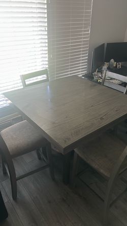 Gray Wood Counter Height Dining Table with Chairs