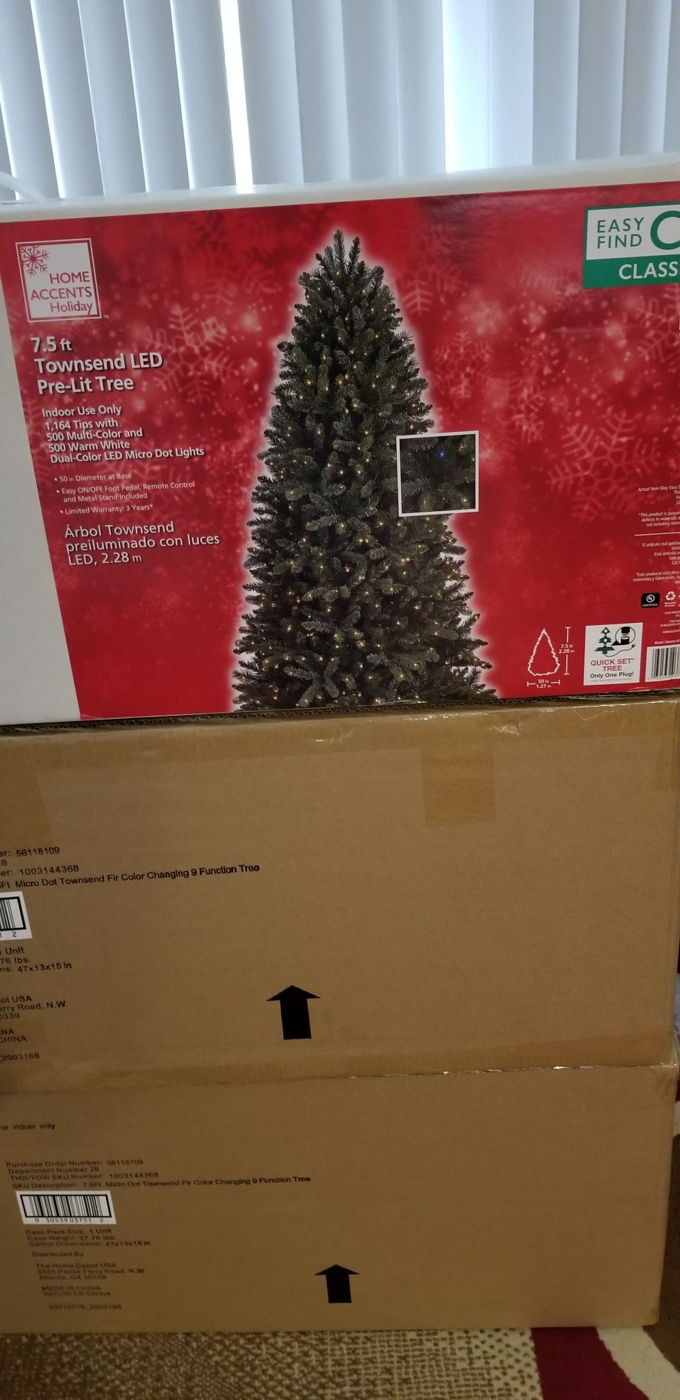 7.5 ft Pre - lit led Townsend fir color changing 9 function artificial Christmas tree with 1000 micro dot lights