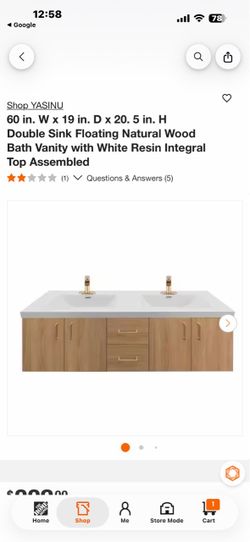 Shop YASINU 60 in. W x 19 in. D x 20. 5 in. H Double Sink Floating Natural Wood Bath Vanity with White Resin Integral Top Assembled