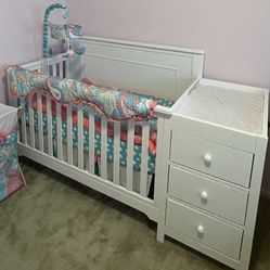 White Crib, Changing Table & Mattress 