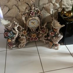 Antique Clock With Matching Vases