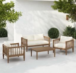 4-Piece Patio Furniture Set, Outdoor Deep Seating Conversation Set with Coffee Table and Thick Cushions for Backyard, Porch, Balcony, Light Brown