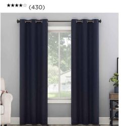 Navy Solid Room Darkening Curtains, 2 sets