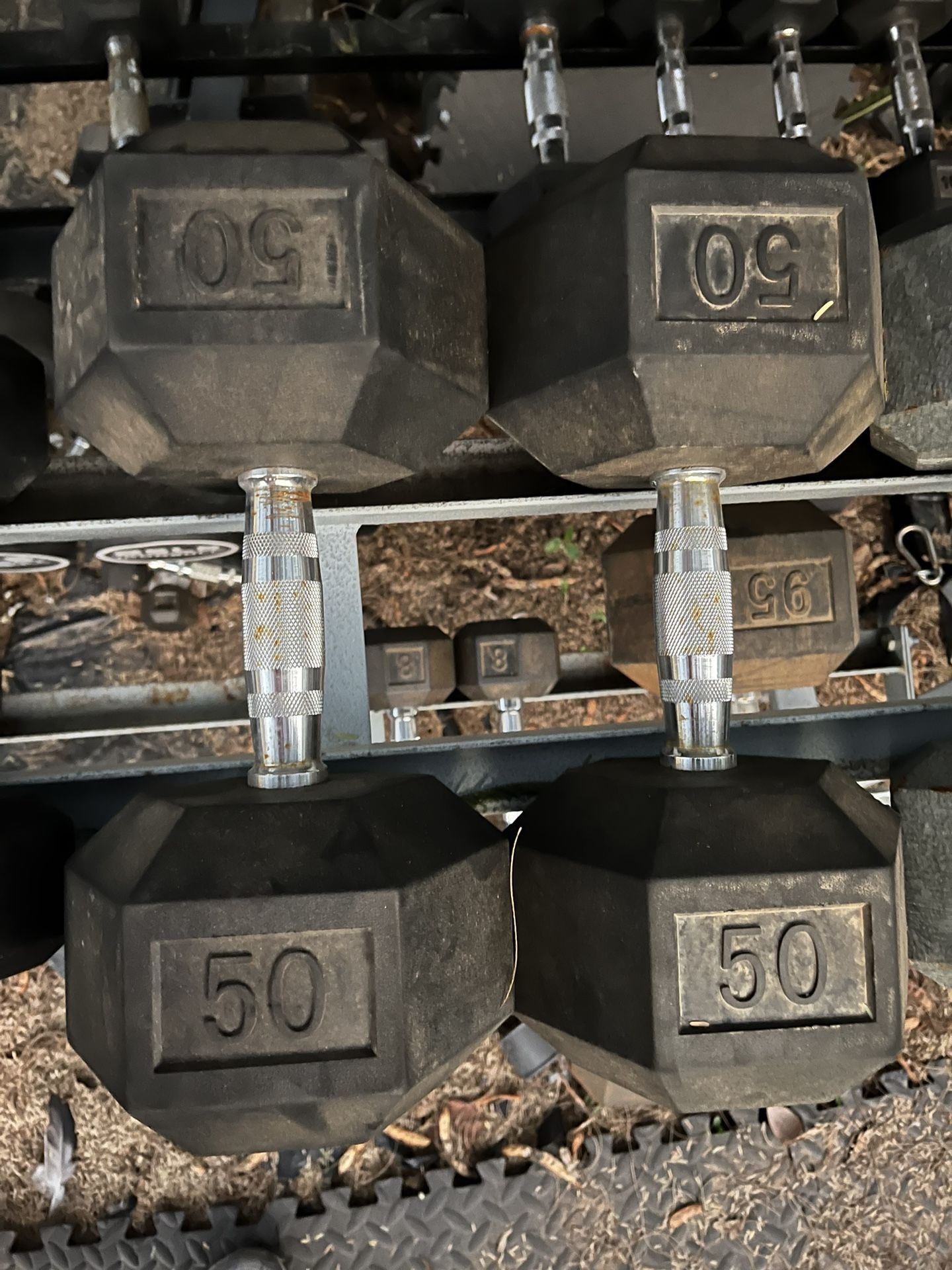 50lb Hex Rubber Dumbbell Set Weights 