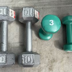 Pair Of Used 10 Lbs & 3 Lbs Dumbbells 