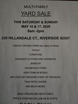 YARD SALE  - NEAR UC Riverside