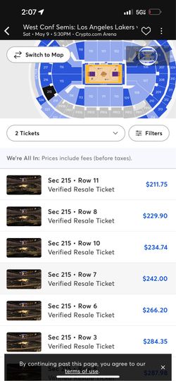 1 lakers vs okc ticket section 215 row 11 seat 24