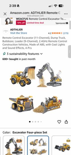 Remote Control Excavator (11-Channel), Dump Truck, Bulldozer, Loader (9-Channel), 2.4GHz Remote Control Construction Vehicles, Made of ABS, with Cool