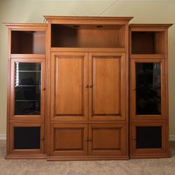 Solid Maple 3 Piece Entertainment Center/Curio Cabinet Set - Excellent Condition