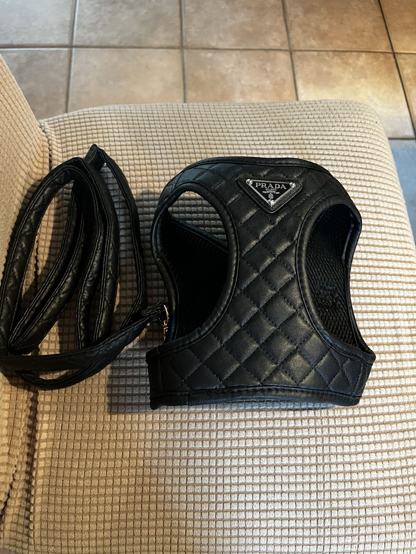 Prada Dog Harness with Leash (Black)Size L
