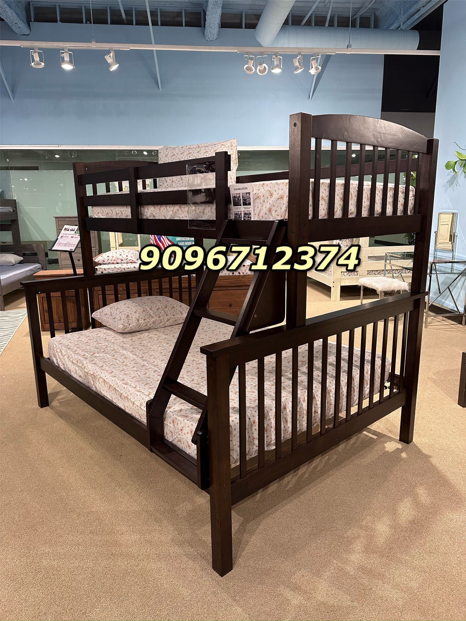 Twin/full Size Dark Brown Bunkbed W Ortho Mattress
