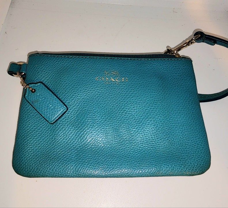 Coach teal wristlet bag 