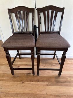Set of 2 Dark Wood Counter Height Bar Stools