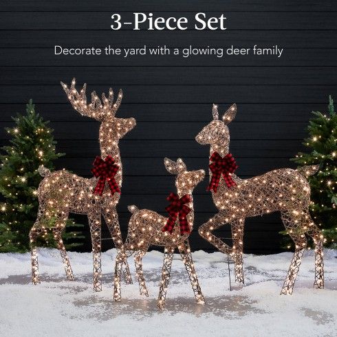 3 Piece Large Reindeer Outdoor Xmas Decorations New