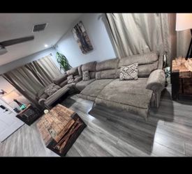 Large Gray Fabric Reclining Sectional Sofa