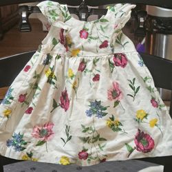3-6 Months Old Navy Floral Kids Dress - White with Multicolor Flowers
