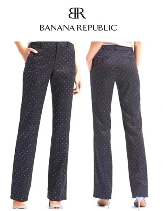 Banana Republic Logan Trouser in Navy with white polka-dots size 6