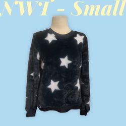 New With Tags - Size Small Womens / Girls - Plush Sweatshirt Pullover Winter Wear - Stars Allover Graphic